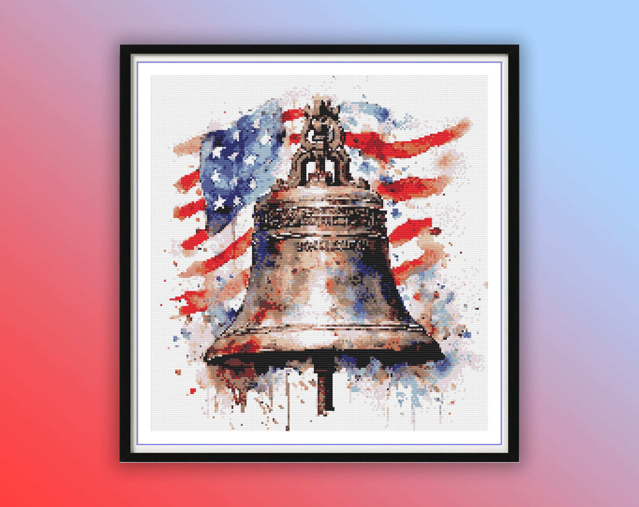 Patriotic Liberty Bell Cross Stitch Pattern USA Flag Embroidery PDF Download Etsy