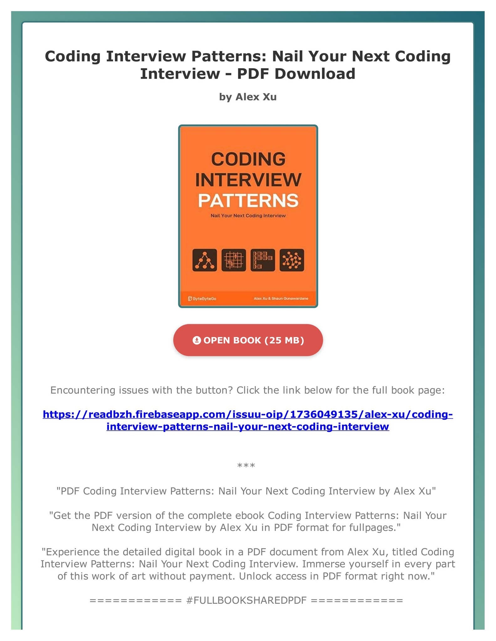 PDF Coding Interview Patterns Nail Your Next Coding Interview By Alex Xu By MaudeHaneof Issuu