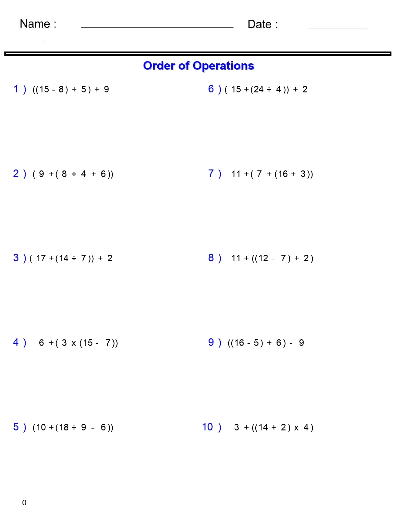 PEMDAS Problems Order Of Operations Worksheets Basic With Nested Parentheses Made By Teachers