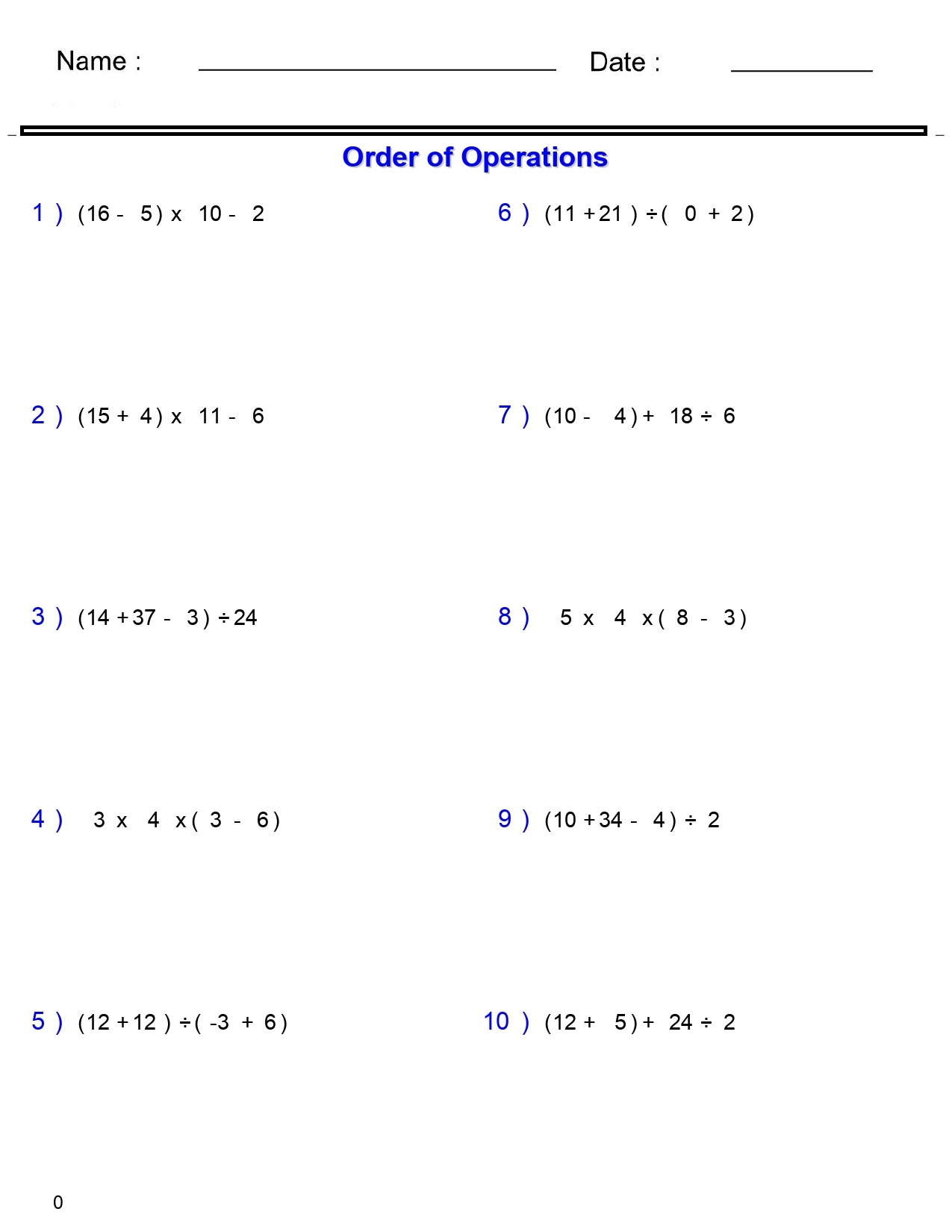 PEMDAS Problems Order Of Operations Worksheets Basic With Parentheses Made By Teachers