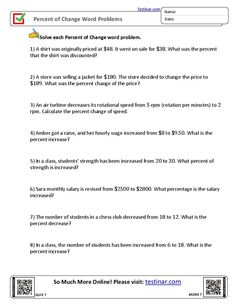 Percent Of Change Worksheets Percent Of Change Worksheets