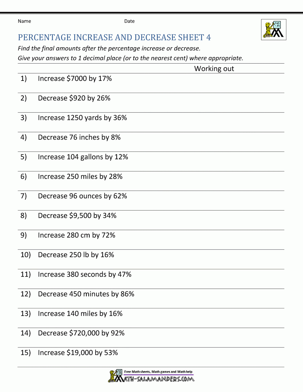 Percentage Increase And Decrease Worksheets Percentage Increase And Decrease Worksheets
