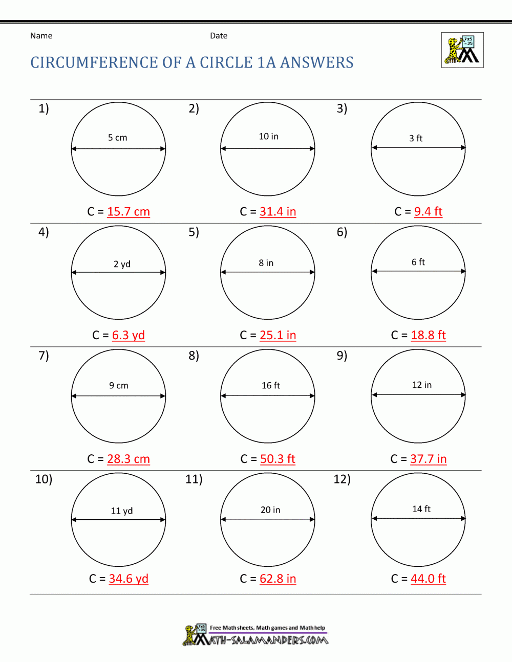 Perimeter Of A Circle Worksheets Library