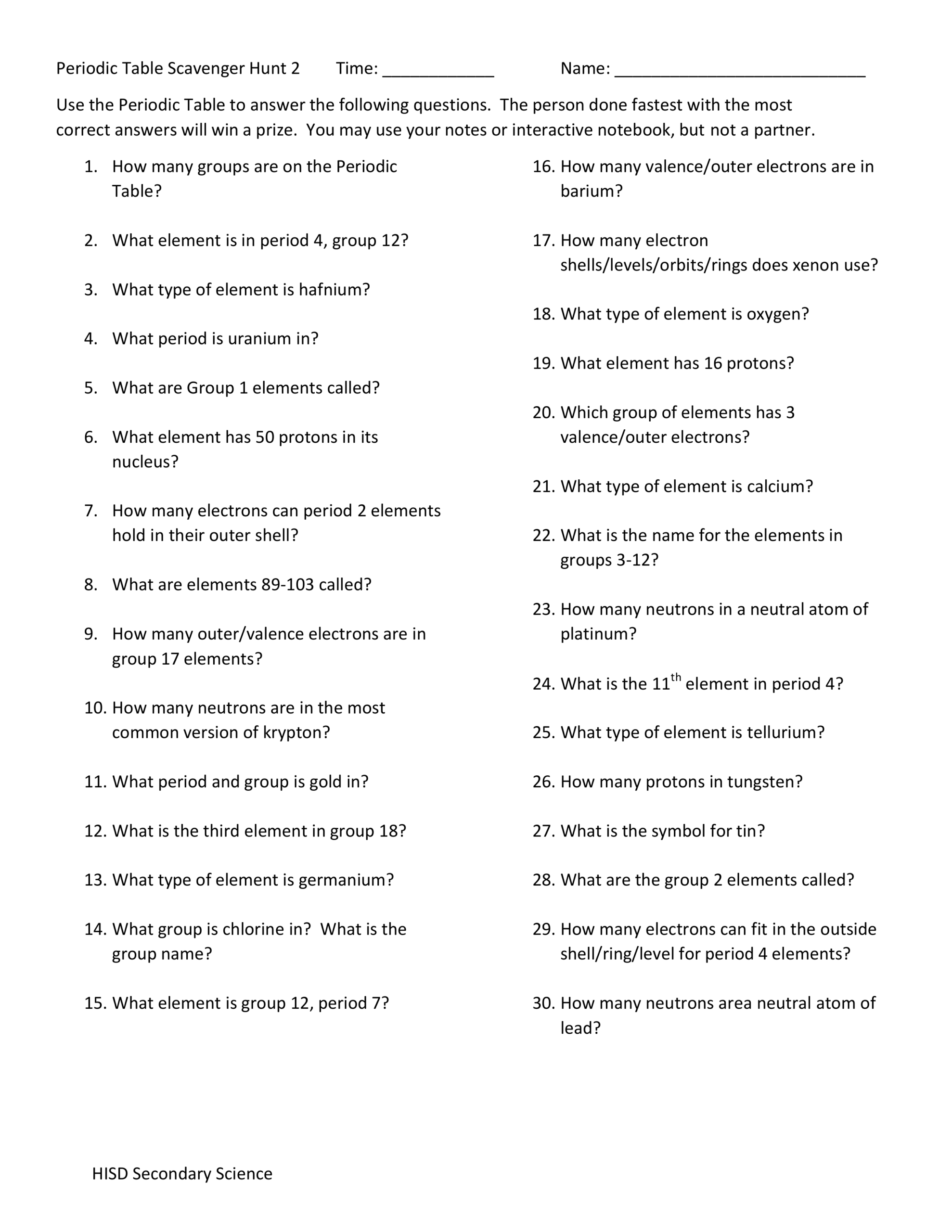 Periodic Table Scavenger Hunt 2 Jasmine Nnate Library Formative