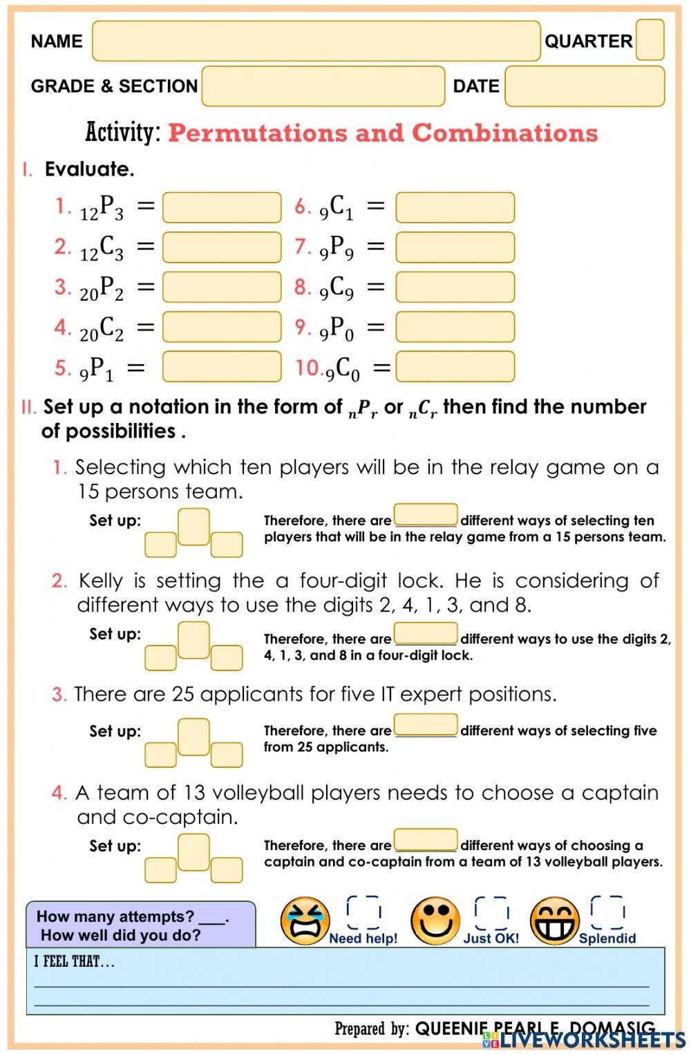 Permutations And Combinations Worksheet Live Worksheets Worksheets Library Permutations And Combinations Worksheet Live Worksheets Worksheets Library
