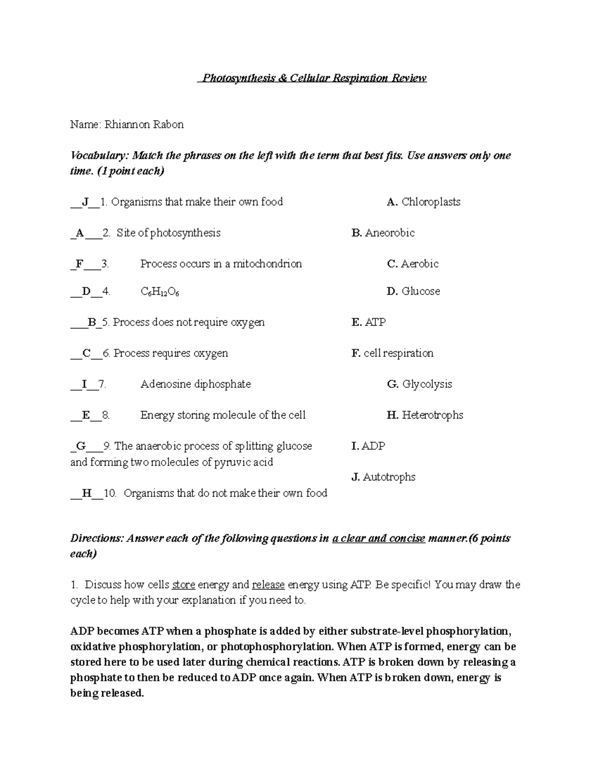 Photosynthesis Cellular Respiration Review Use Answers Only One Time 1 Point Each J 1 Studocu Photosynthesis Cellular Respiration Review Use Answers Only One Time 1 Point Each J 1 Studocu