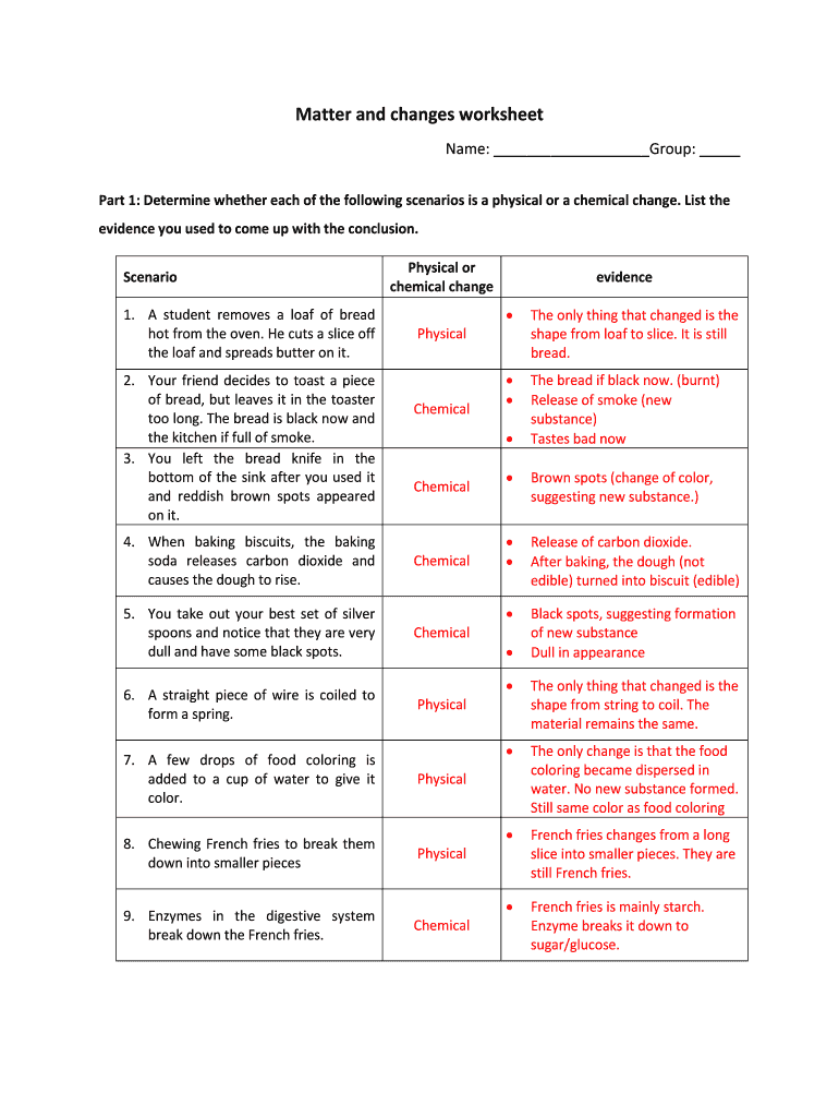 Physical And Chemical Changes Worksheet Fill Out amp Sign Online Worksheets Library