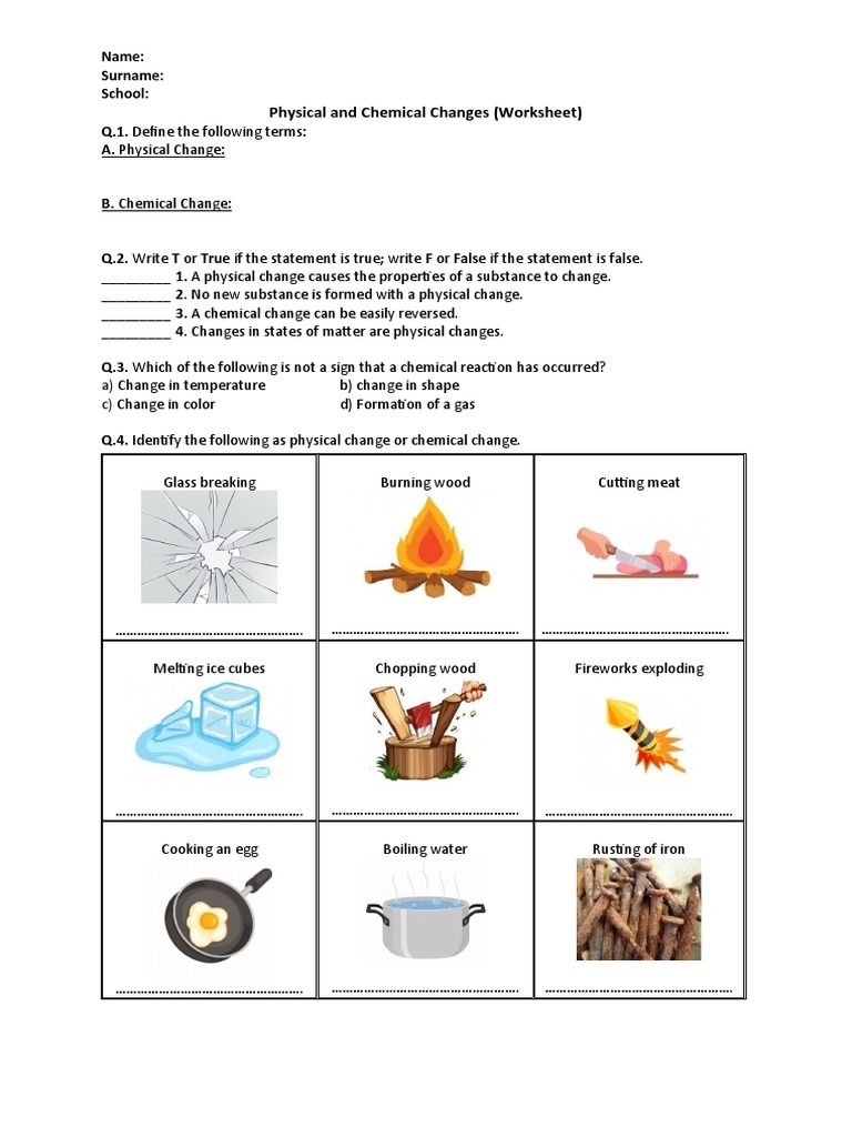 Physical And Chemical Changes Worksheet Name Surname School Worksheets Library Physical And Chemical Changes Worksheet Name Surname School Worksheets Library