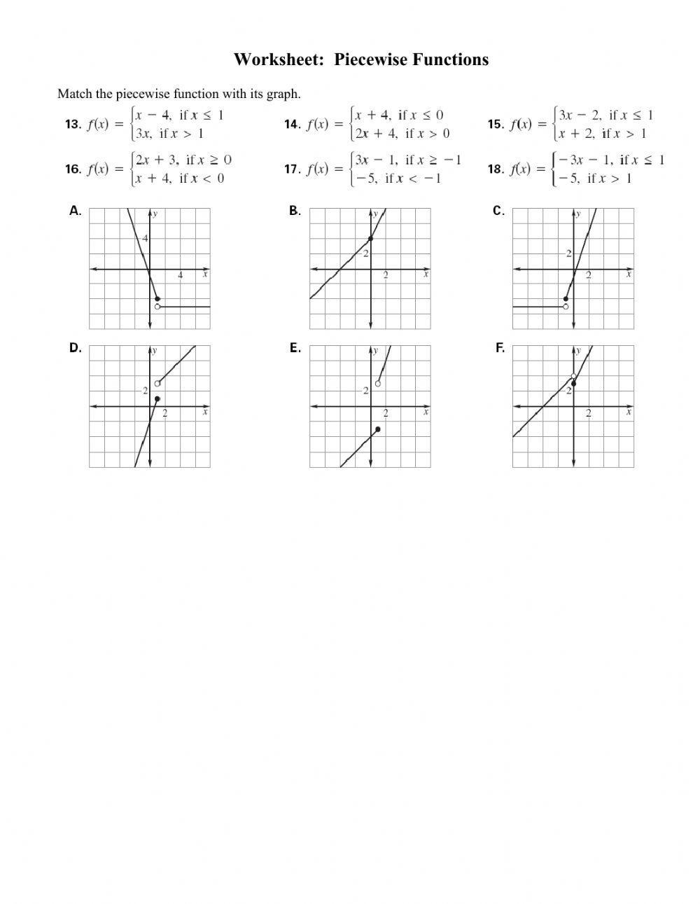 Piecewise defined Functions Worksheet Live Worksheets Worksheets Library