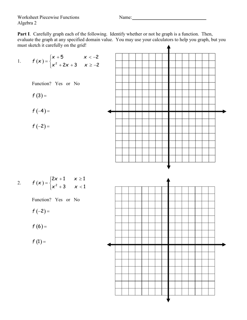 Piecewise Functions Worksheet Algebra 2