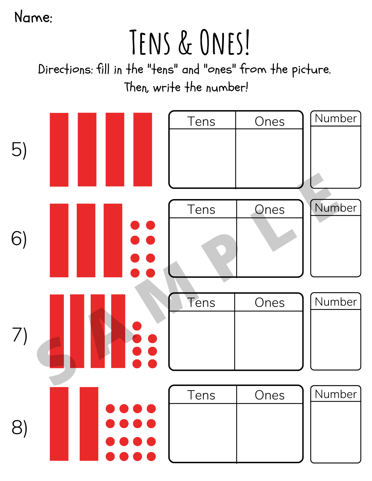 tens and ones sheet tens and ones sheet