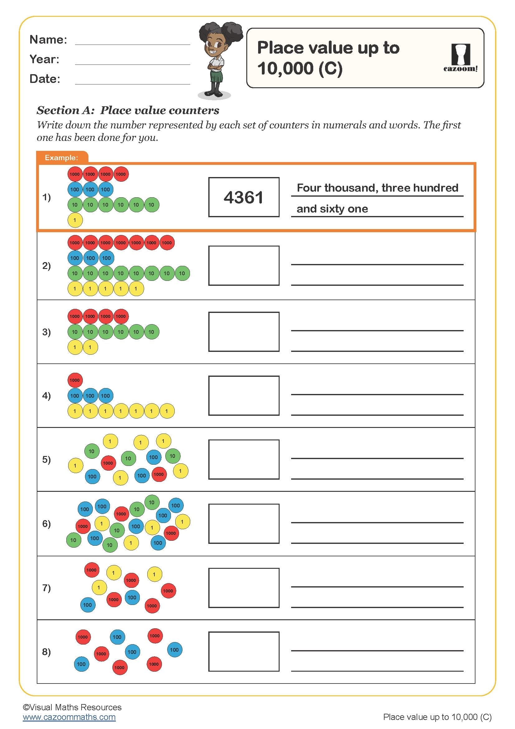 Place Value Up To 10 000 C Worksheet PDF Printable Number Worksheets Place Value Up To 10 000 C Worksheet PDF Printable Number Worksheets