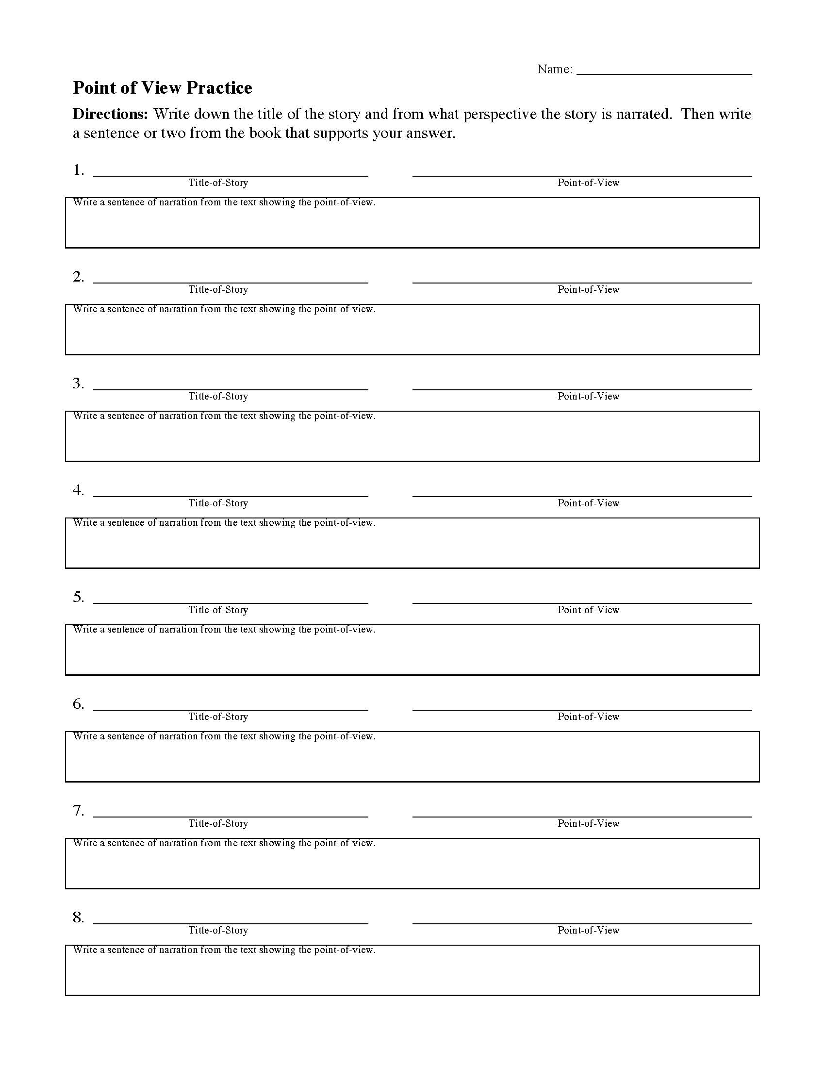 Point Of View Practice Activity Reading Activity Point Of View Practice Activity Reading Activity