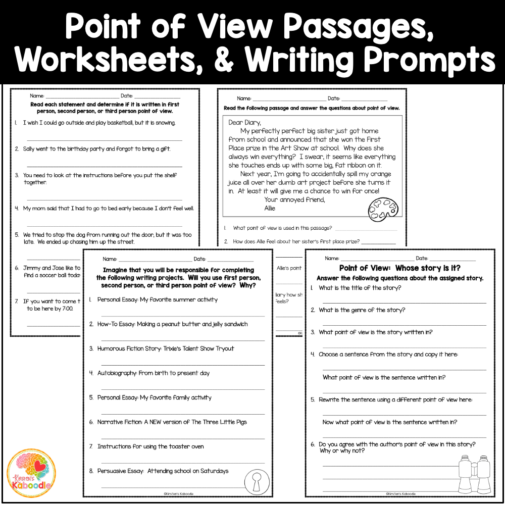 Point Of View Worksheets And Anchor Charts For 2nd 3rd Grade