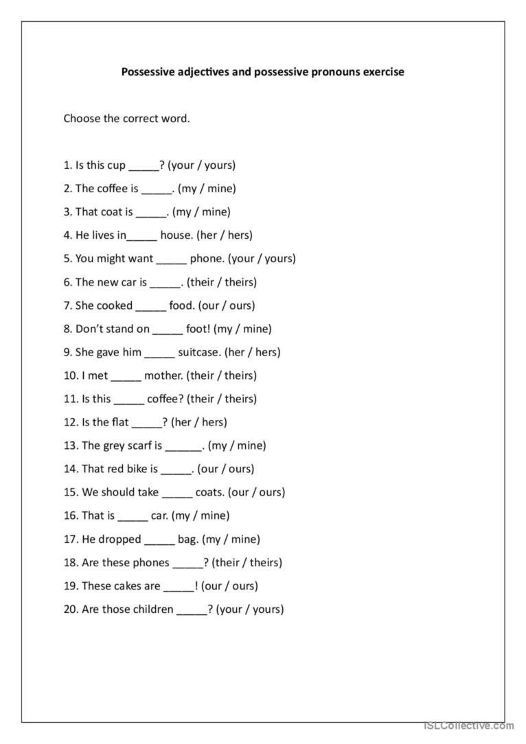 Possessive Adjectives And Pronouns W English ESL Worksheets Pdf Worksheets Library