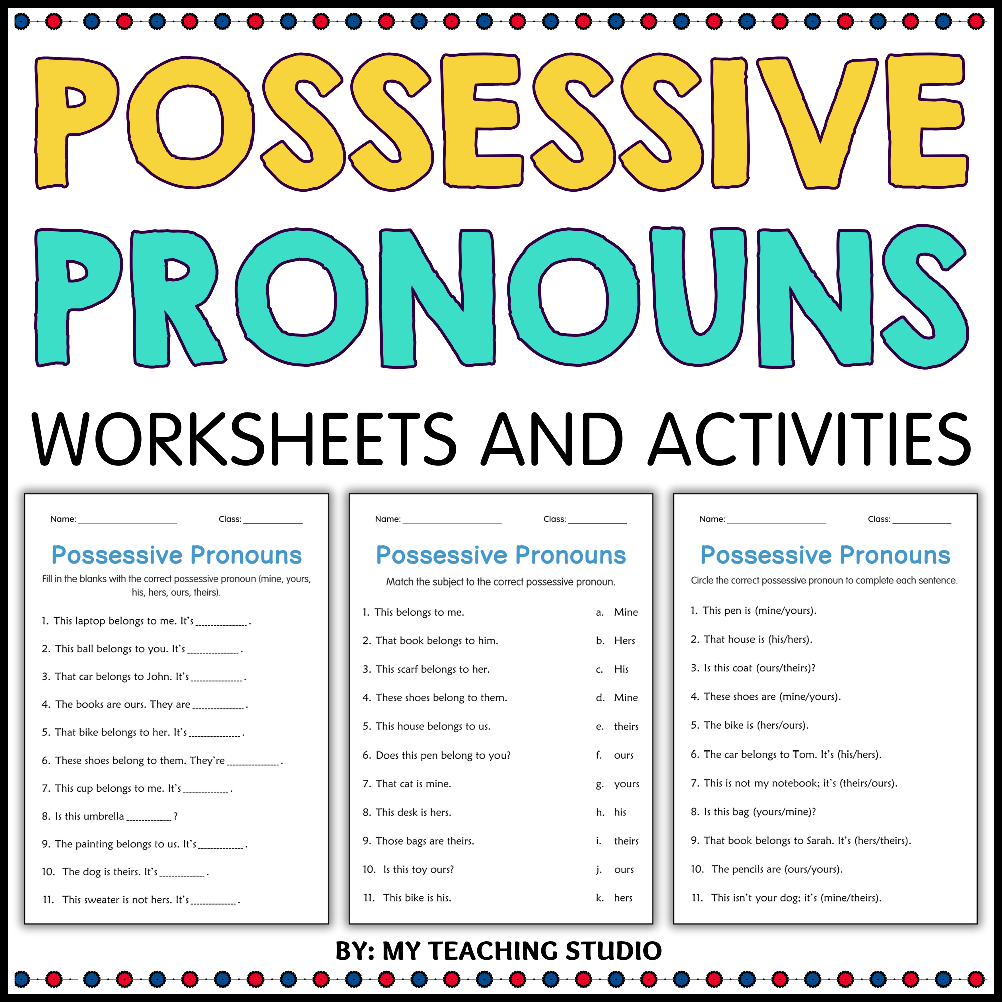 possessive pronouns activity sheets