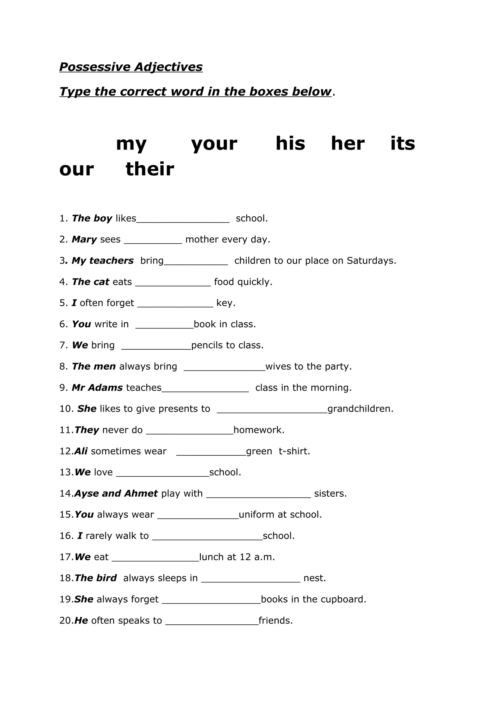 POSSESSIVE PRONOUNS Interactive Worksheet Edform Worksheets Library