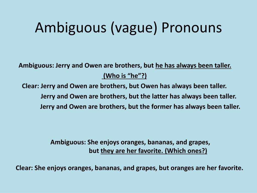 PPT Ambiguous vague Pronouns PowerPoint Presentation Free Download ID 2516109