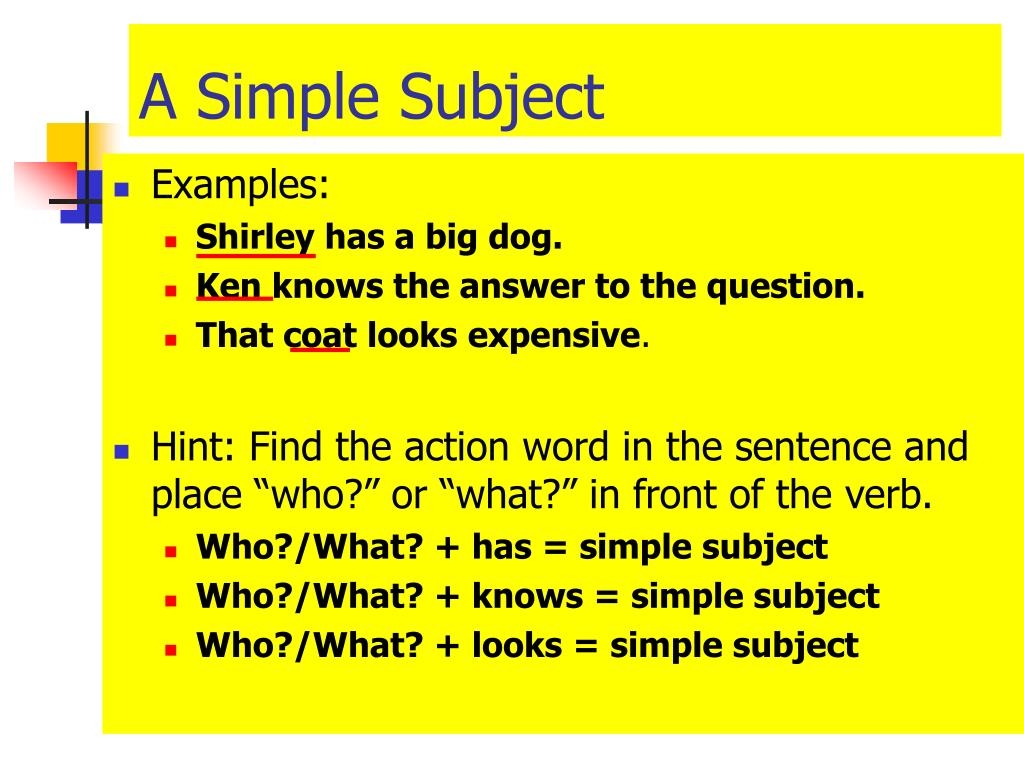 what are simple subjects