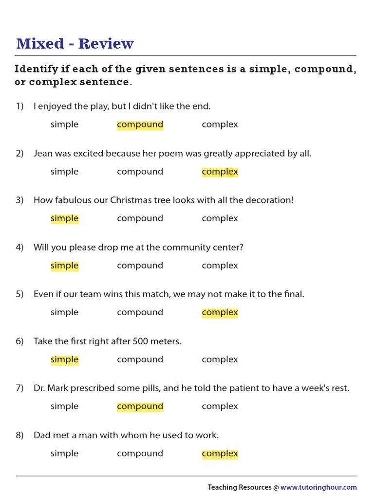 Practice 2 Simple Compound Complex Sentences PDF Worksheets Library Practice 2 Simple Compound Complex Sentences PDF Worksheets Library