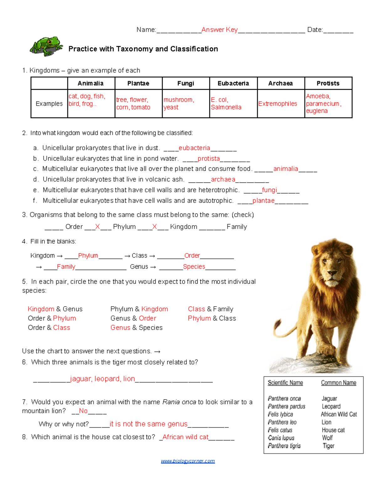 Practice With Taxonomy Answer Key For BIO101 Chapter 1 Studocu