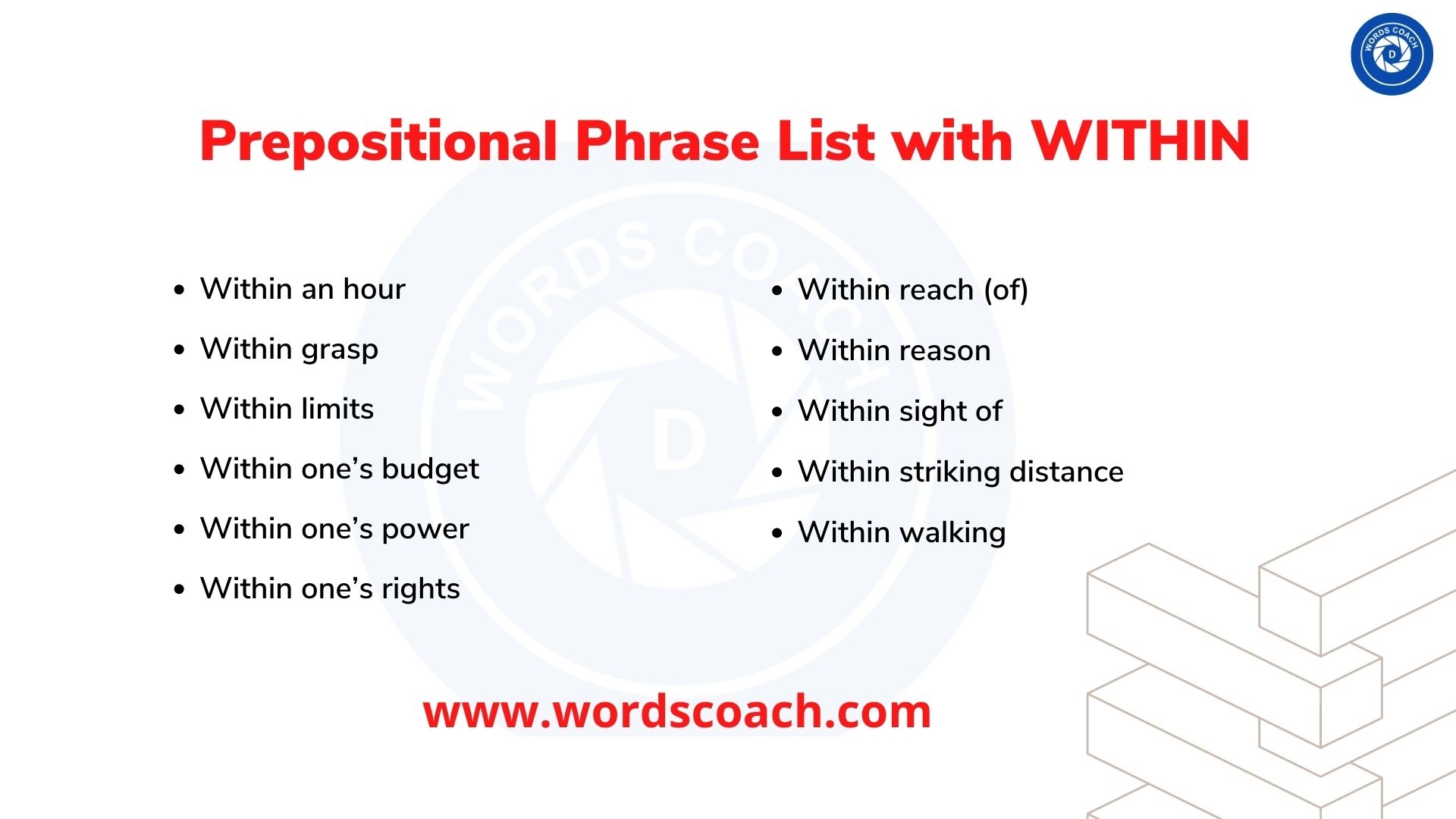 Prepositional Phrases With WITHIN Word Coach