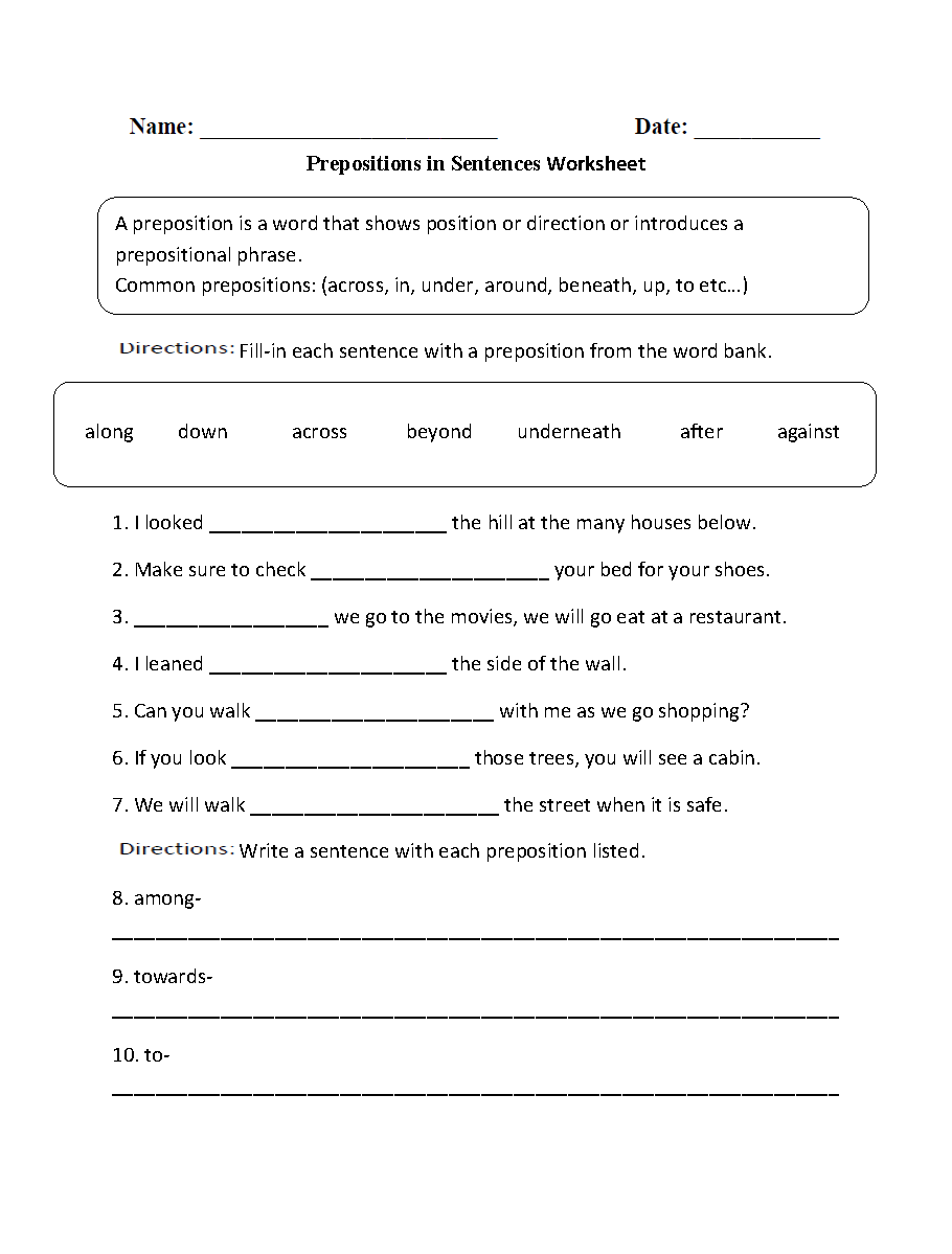 Prepositional Phrases Worksheets Prepostions In Sentences Worksheet Prepositional Phrases Worksheets Prepostions In Sentences Worksheet