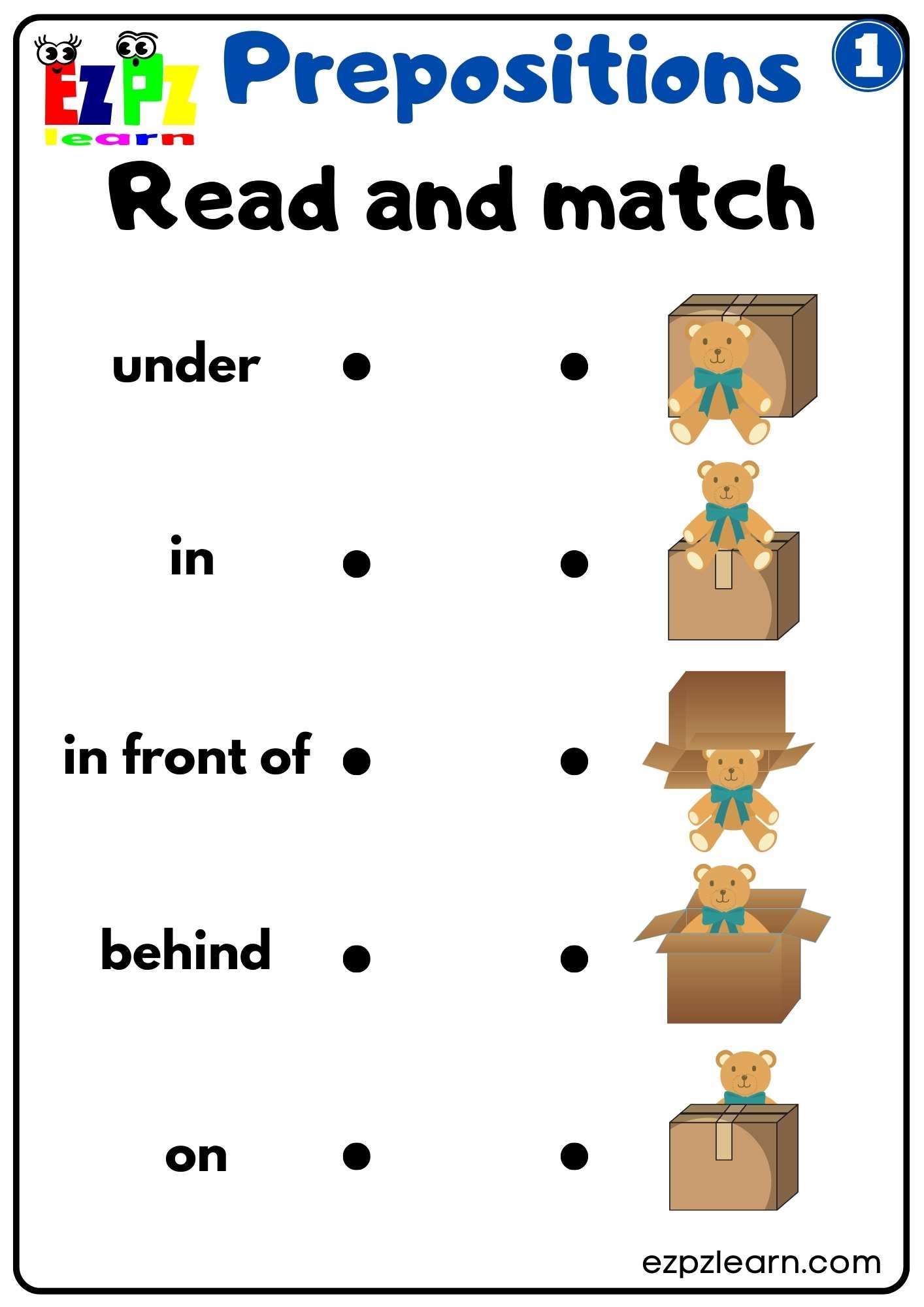 Prepositions Of Place Read And Match Worksheet For Kindergarten K5 And ESL Students G1 Ezpzlearn