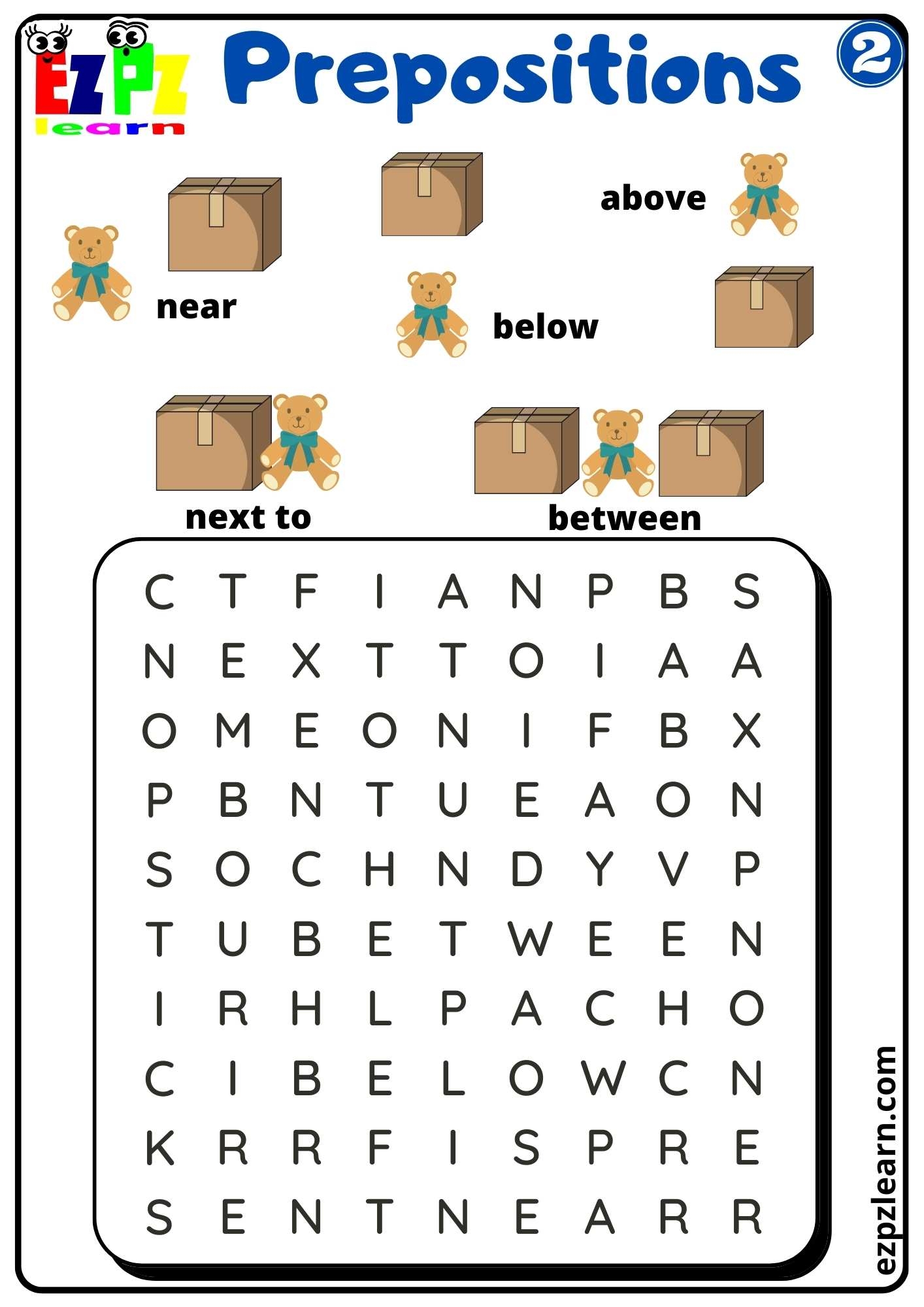 Prepositions Of Place Word Search Worksheet For Kindergarten And ESL Students G2 Ezpzlearn