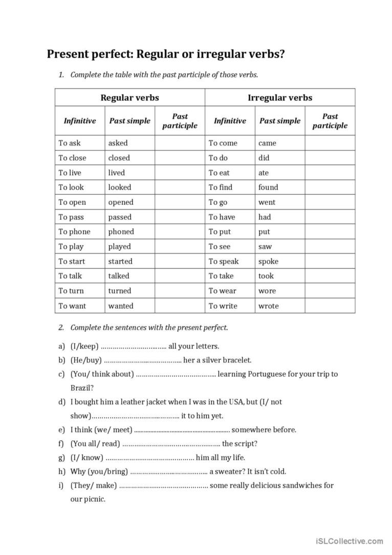 present perfect irregular verbs