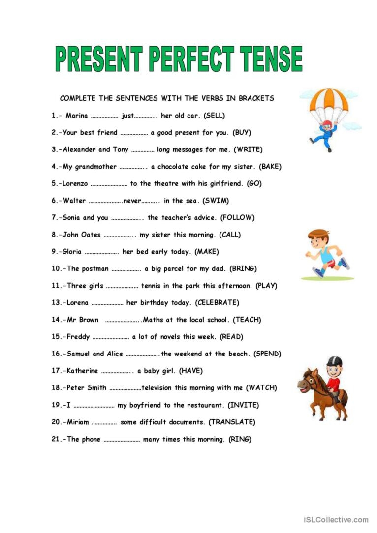 PRESENT PERFECT TENSE English ESL Worksheets Pdf amp Doc Worksheets Library