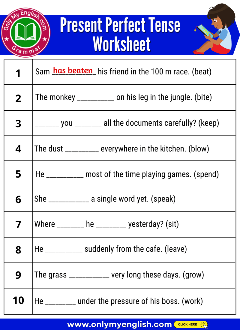 Present Perfect Tense Exercises With Answers Onlymyenglish