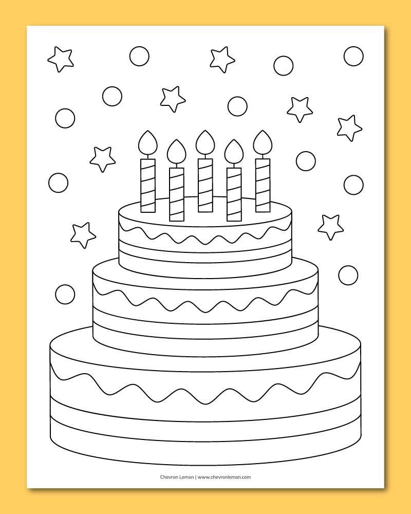 Printable Birthday Cake Coloring Page Chevron Lemon Printable Birthday Cake Coloring Page Chevron Lemon