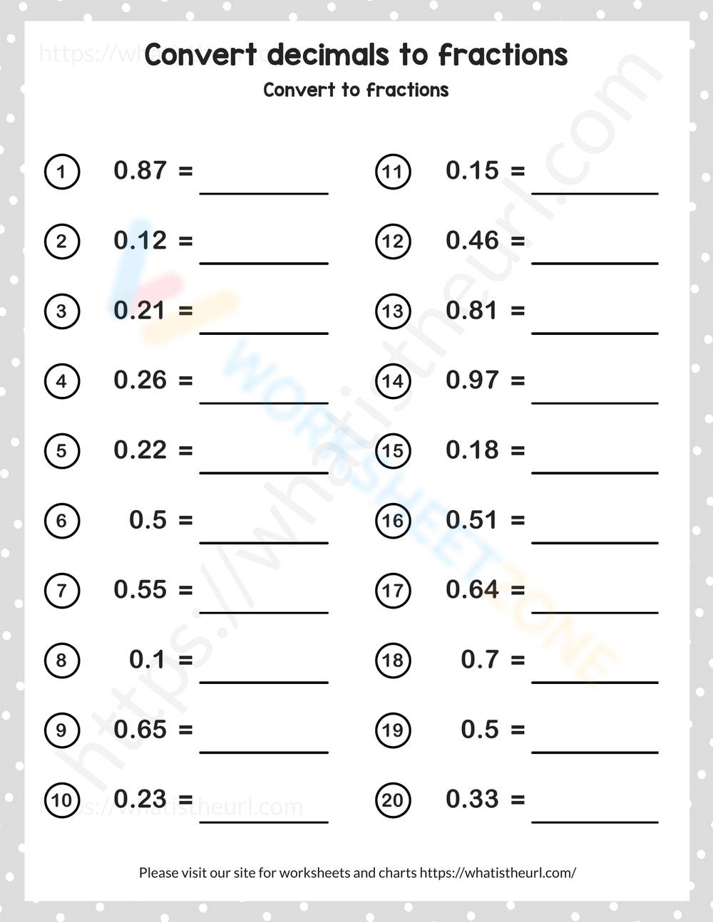 Printable Converting Decimals To Fractions Worksheets Printable Converting Decimals To Fractions Worksheets