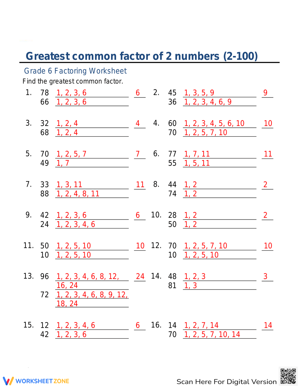 Printable Grade 5 Greatest Common Factor Worksheets Printable Grade 5 Greatest Common Factor Worksheets