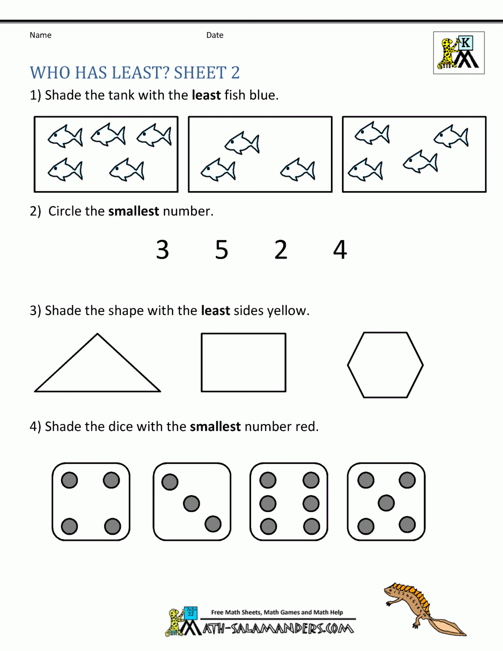 math worksheet for kindergarten free