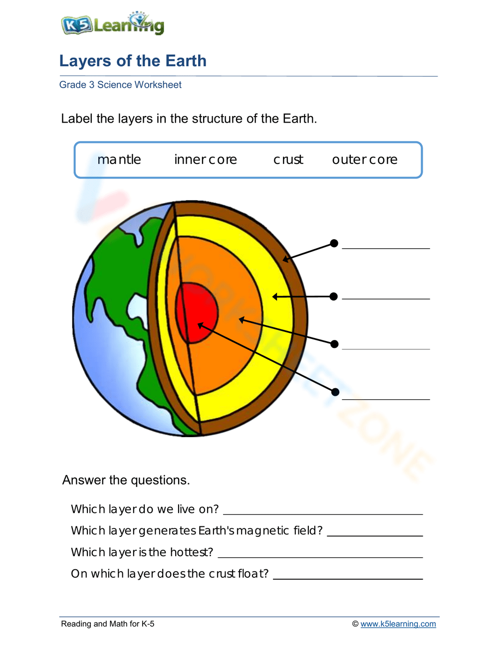 Printable Layers Of The Earth Worksheets Printable Layers Of The Earth Worksheets
