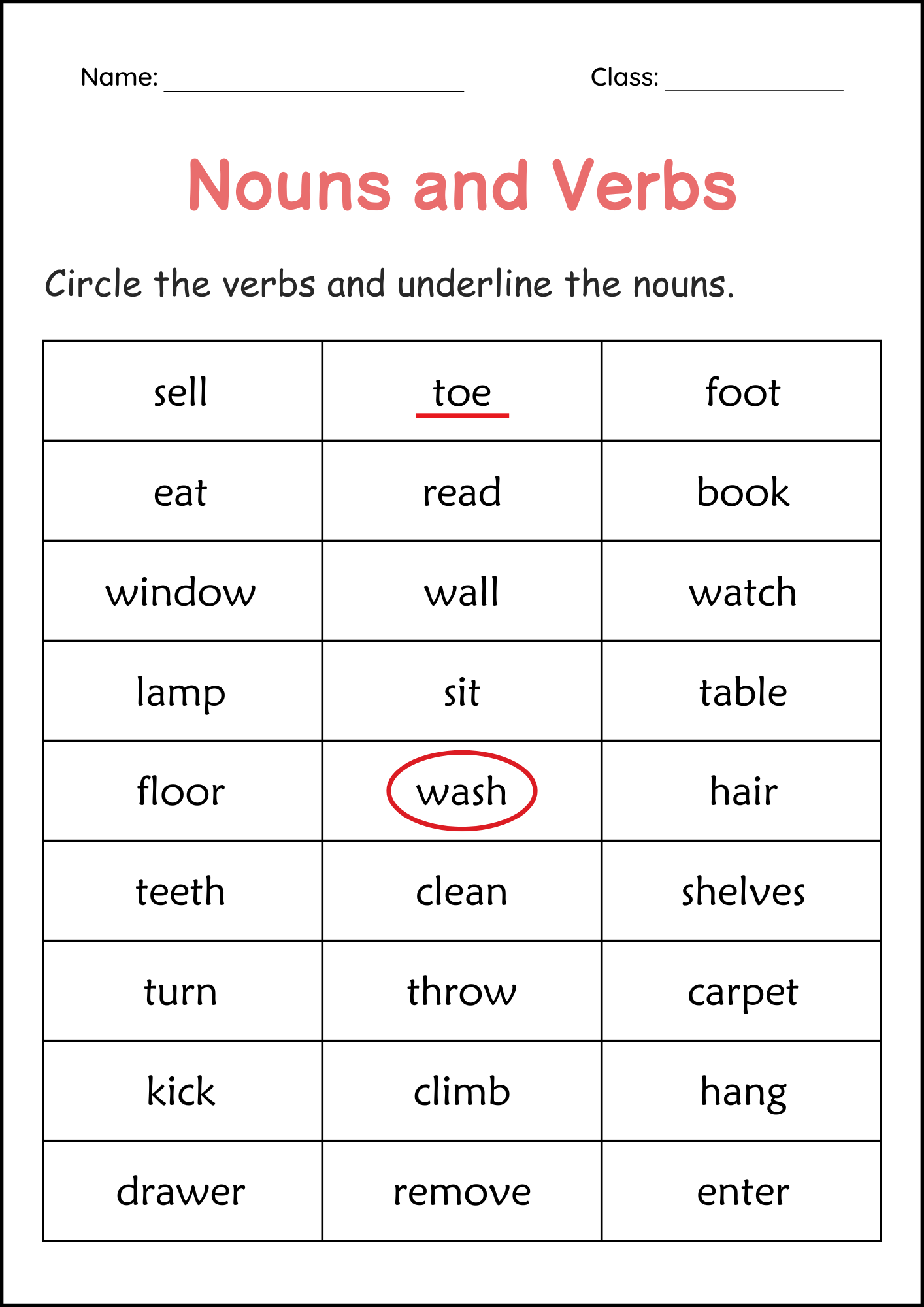 nouns and verbs worksheet