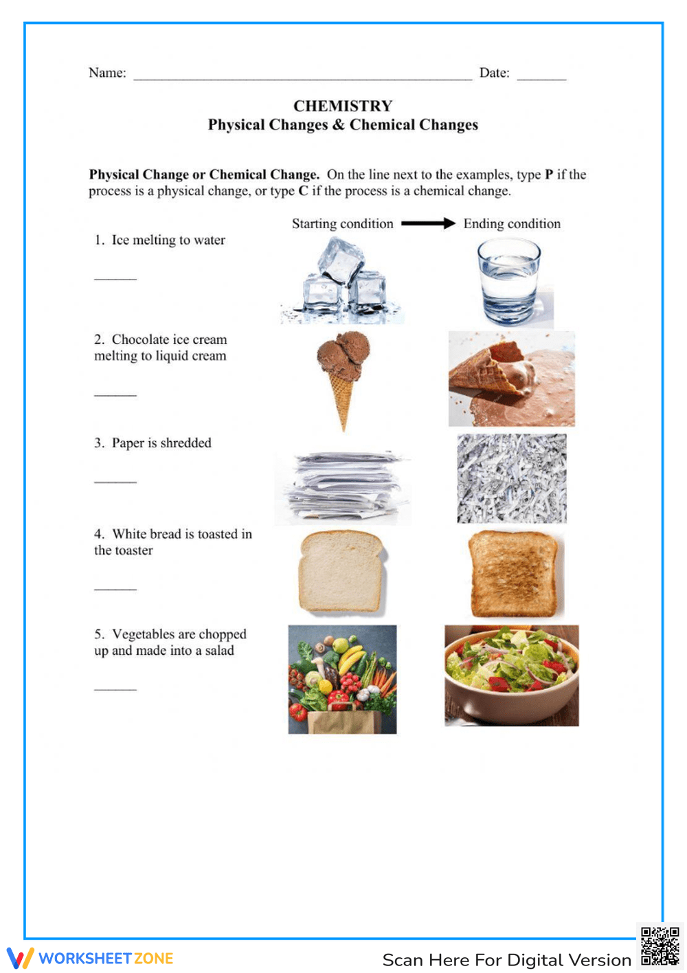 physical change and chemical change worksheets physical change and chemical change worksheets