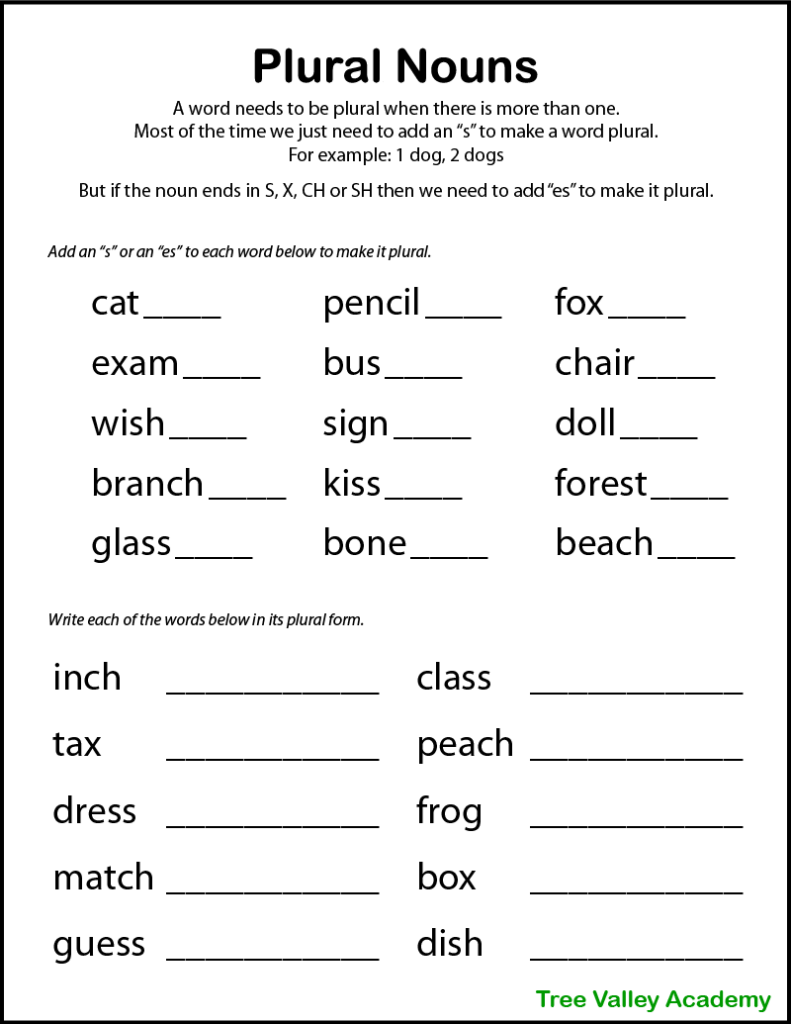 Printable Plural Nouns Worksheets For Kids Tree Valley Academy Printable Plural Nouns Worksheets For Kids Tree Valley Academy