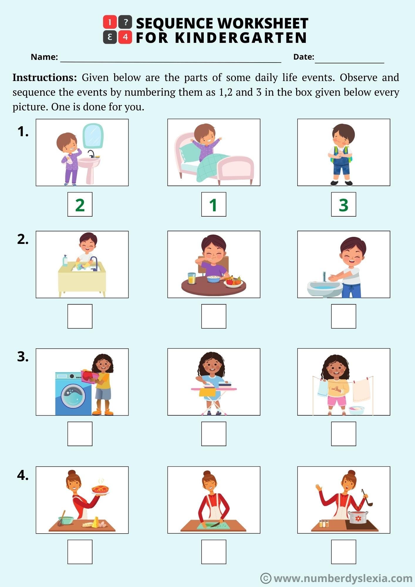 Printable Sequence Worksheets For Kindergarten PDF Included Number Dyslexia