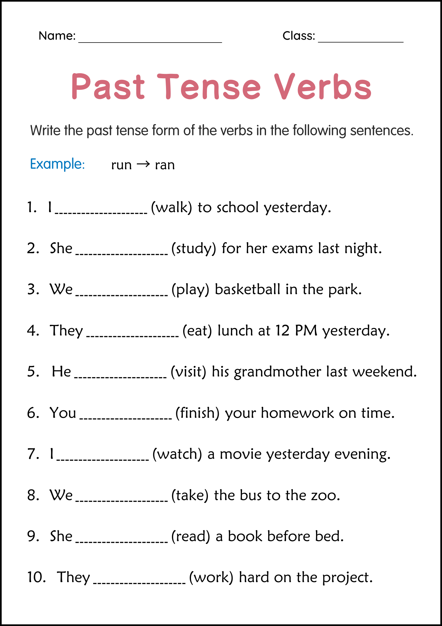 Printable Simple Past Tense Verbs Grammar Worksheets For Grade 2 3 4 Teaching Resources Printable Simple Past Tense Verbs Grammar Worksheets For Grade 2 3 4 Teaching Resources