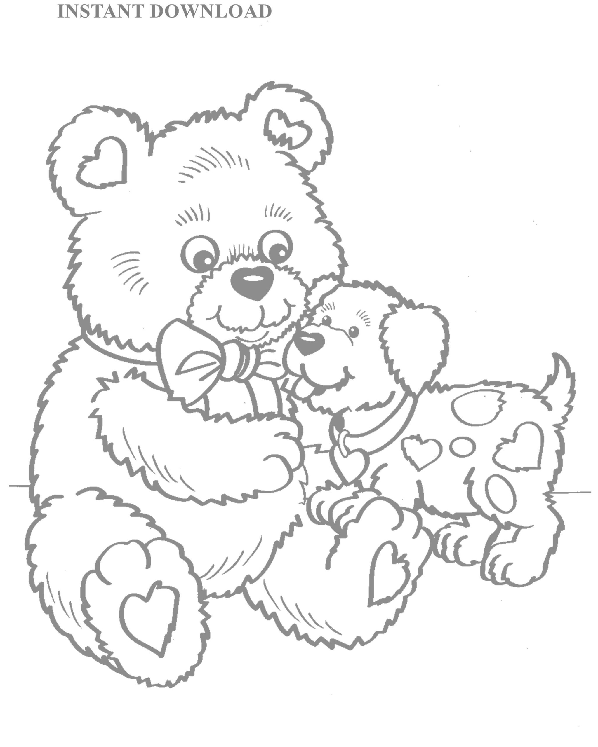Printable Teddy Bear And Puppy Valentine Coloring Sheet instant Download digital File 8 X 10 Printable Valentine kids Coloring Download Etsy