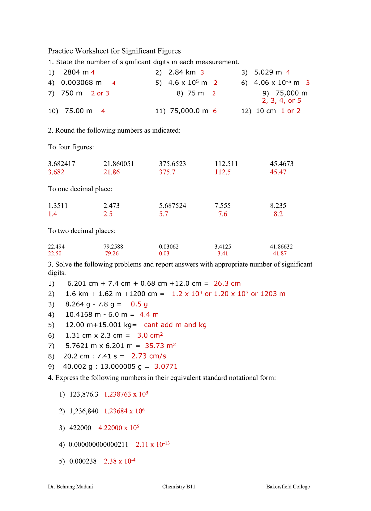 Problem Set 1 Significant Figures Answer Sheet Dr Behrang Worksheets Library