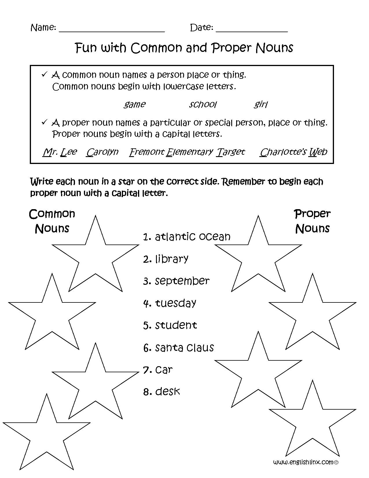 common noun and proper noun worksheet