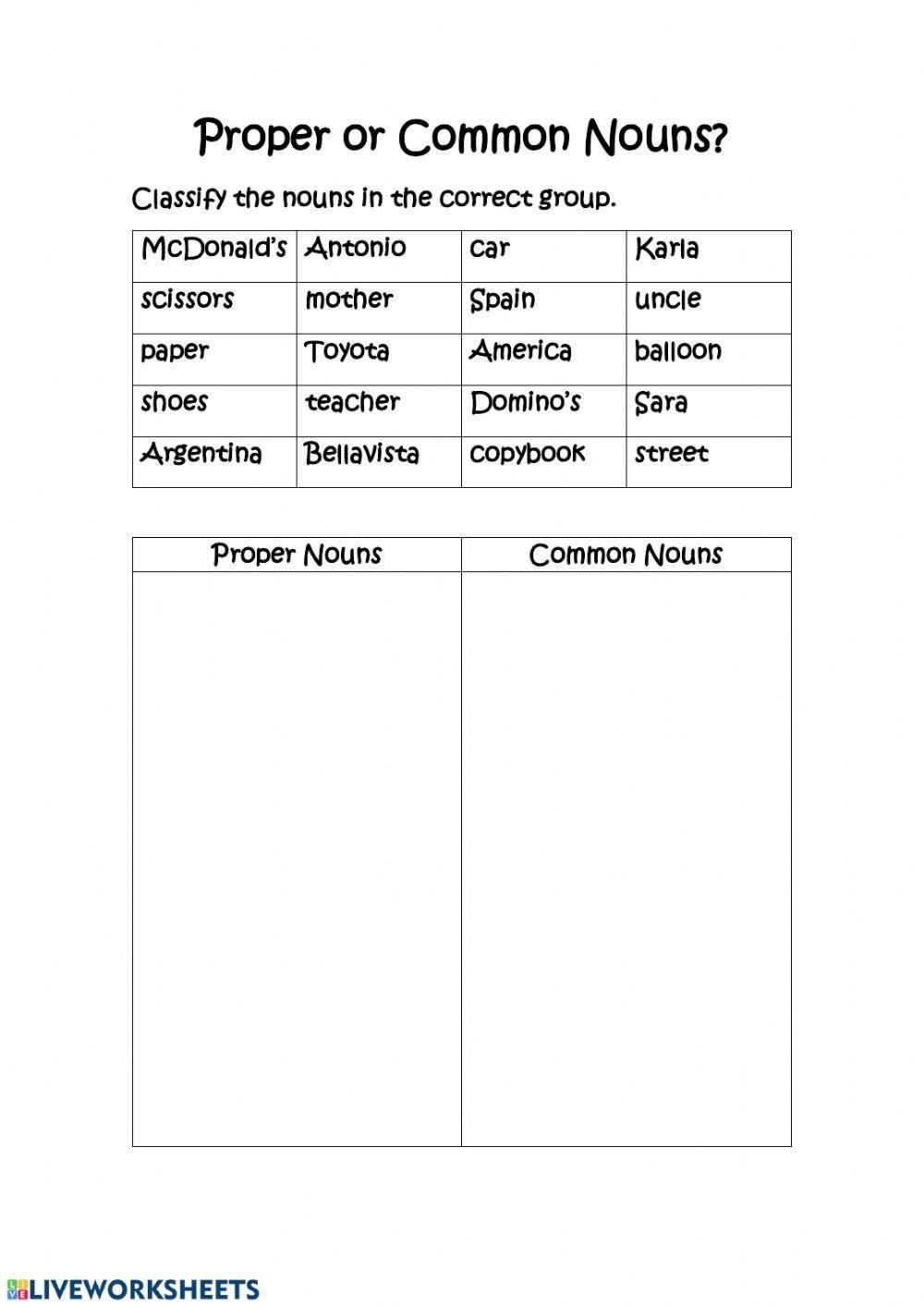 Proper Or Common Nouns Worksheet Live Worksheets Worksheets Library