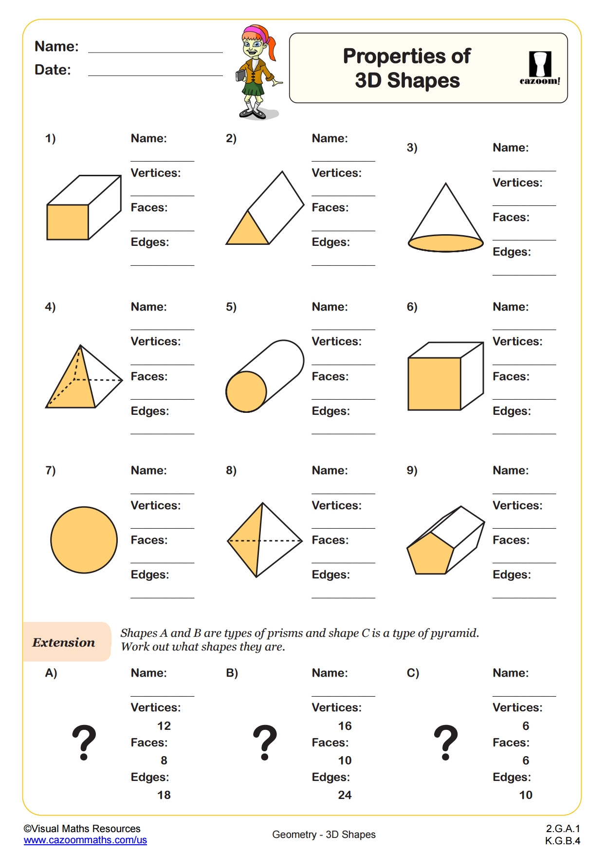 Properties Of 3D Shapes PDF Printable Geometry Worksheets Cazoom Math Properties Of 3D Shapes PDF Printable Geometry Worksheets Cazoom Math