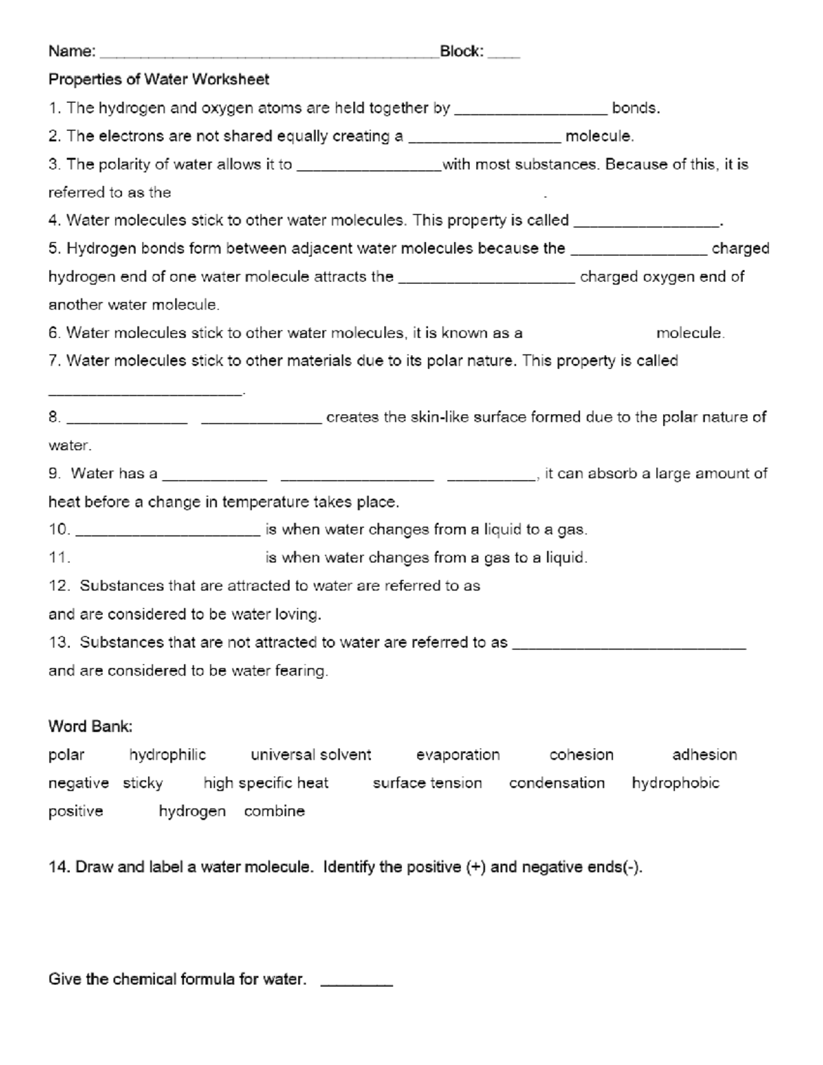 Properties Of Water Worksheet Concepts Of Polarity And Bonds Studocu Properties Of Water Worksheet Concepts Of Polarity And Bonds Studocu