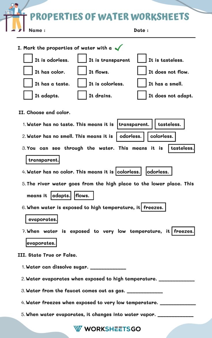 Properties Of Water Worksheets Properties Of Water Worksheets