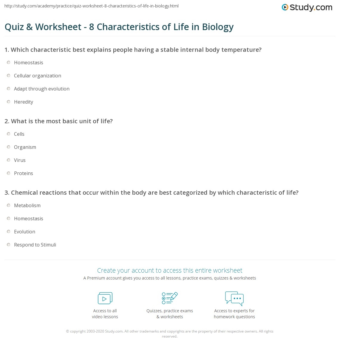 characteristics of life worksheet characteristics of life worksheet